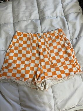 Orange Checkered Women’s Denim Shorts